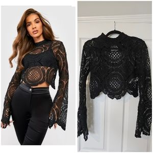BooHoo TURTLE NECK CROCHET LACE CROP TOP Size 8